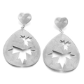Boucles d'oreilles cœur et poire argentées ajourées aux textures géométriques - Style Goutte de Poire Ajourée en Cœur (KE37275-K)