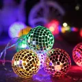 Disco mirror ball LED string lights with colorful red green blue and purple glow - 1.5m 10LEDs 2AA Battery / 4cm Mirror Ball-Multicolor