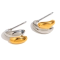 Elegant two-tone liquid metal earrings in 18K gold and silver finish on white background - Gold and Silver Two-tone