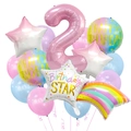 Rosa Nummer 2 Folienballon Set mit Happy Birthday Sternen und bunten Latexballons Deko - Nummer 2 Set