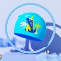 Kids blue silicone swim cap featuring a cute cartoon dinosaur with a 3D visual effect - Blue Small Dinosaur