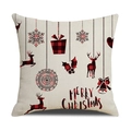 Linen Christmas pillowcase featuring reindeer, red plaid text, and festive snowflake patterns - Red Black Plaid Merry Christmas Text/22YM13-22