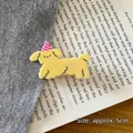 Cute cartoon yellow dog hair clip with party hat, 5cm acrylic hair accessory - Yellow Dog