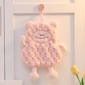 Pink cartoon monster hand towel in thick coral fleece with hanging loop and waffle texture - Cute Monster / Smoky Pink