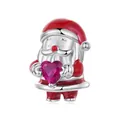 925 sterling silver Santa Claus charm with red enamel and magenta heart crystal - Santa Claus (SCC3204)