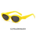 Gelbe ovale Sonnenbrille mit dunkelgrauen Gläsern für einen modischen Vintage-Look - Gelber Rahmen Graue Linsen