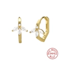 Golden S925 sterling silver hexagonal hoop earrings with marquise-cut zircon flower - Gold Hexagon Petal Hoop Earrings-Style 2