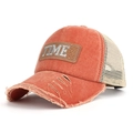 Casquette baseball vintage orange en coton délavé avec maille et détails usés - Taille Unique Réglable / Rouge Orangé