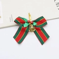 Christmas bow ornament with red and green stripes, golden bells and red berries - Christmas 2.5cm Ribbon Style
