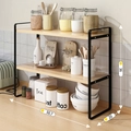 2-tier kitchen shelf with black metal frame and wood finish, dimensions 50.7x20x36cm - 50cm Integrated 2-Tier Natural Wood + Black Frame