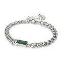 Silver vintage titanium steel bracelet with emerald rectangular crystal and double chains - Steel Color Bracelet (KB150289-HM)