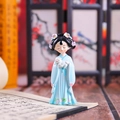 Detailed view of elegant ancient Chinese lady figurine holding a cat on vintage book - Mini Holding Cat Style (1218-3C)