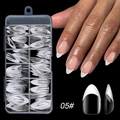 Makroaufnahme von 05# transparenten Kunstnägeln mit weißen French Tips und Box - Weißer Spitz-Französischer Stil (05#) / 120 Stück/Box