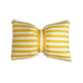 Bow-shaped pillow with yellow and white stripes and white pom-pom edges - Yellow Stripes with Pom Poms