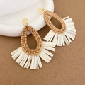 Böhmische gewebte Ohrhänger mit Bastquasten und natürlichem Rattan-Detail für Strand - Kaffee Stahlnadel Wassertropfen Fächer Raffia Ohrstecker