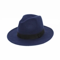 Classic navy blue fedora hat in wool felt with a black ribbon band for men and women - Navy Blue