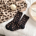 Brown leopard print crew socks in black, cozy autumn cotton style with ribbed cuffs - One Size / Crew / Black