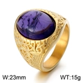 Vintage gold viking ring featuring a large oval purple stone and ornate embossed patterns - Size 7 / Gold Band + Purple Cracked Stone