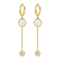 Eleganti orecchini a nappa placcati oro 18K con ciondoli a forma di occhio e smalto bianco - Stile Malocchio Oro (MS-733 Gold)