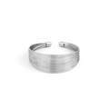 Elegante bracciale rigido multistrato argento con perline rotonde e micro-pavé - Bracciale Rigido Aperto a Fili Multistrato