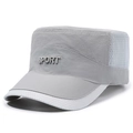Quick-dry flat top cadet hat in light gray with breathable white mesh and SPORT embroidery - Adjustable / Light Gray