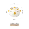1500ml ceramic lard pot with floral patterns, yellow handles and matching lid - 1500ml / Orange Flower - Large Double Ear (With Spoon)