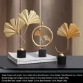 Modern gold ginkgo leaf metal desktop ornament with black wood base for home decor - Ginkgo Leaf Set Of Three Ornaments