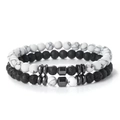 6mm natural stone beaded bracelet set with white turquoise and black volcanic lava beads - 6mm White Howlite + Lava Set