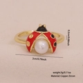 Cute ladybug ring in gold finish with red enamel and white pearl center - 7# Ladybug Pearl Style