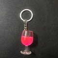 Creative resin wine glass keychain pendant with pink liquid and silver metal ring - Rose Red