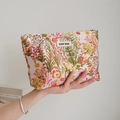 Floral print woven fabric cosmetic bag with colorful rose pattern and top zipper closure - French Pastoral Floral