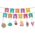 Kit de bannières Happy Diwali colorées et spirales suspendues pour fête indienne - Bannière et Spirales Diwali