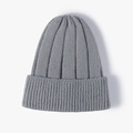 Minimalist grey ribbed knit beanie for women with warm folded cuff design - Blue Grey