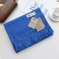 Solid dark blue cashmere-like scarf with fringe and stylish knit texture - Sapphire Blue / 200cm
