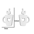 Minimalist silver coffee cup stud earrings with heart cutout and 12mm height dimensions - Steel