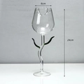 Elegant rose shaped glass wine cup with green leaf stem 24cm height and 6cm diameter - 280ml Green Leaf