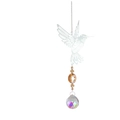 White metal hummingbird suncatcher with champagne crystal beads and faceted prism ball - Hummingbird