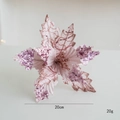 Pink 20cm artificial Christmas flower with sequins for festive tree decoration - Pink