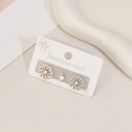 Ensemble de boucles d'oreilles fleur en acier inoxydable et studs zircon - Sakura Argent