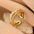 Elegant gold double-layer open ring featuring marquise-cut zircons and a paved band - Gold Double Layer Marquise Ring (A-83)