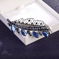 Leaf-shaped rhinestone hair clip in deep blue and antique silver finish for women - Navy Blue Leaf