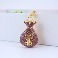 Porte-clés sac d'argent en cristal violet avec symbole du dollar pour sacs femme - Violet