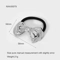 Silver bow hair cuff dimensions showing 34mm height and 56mm width on white background - Silver Bow Style (NXA3007S)