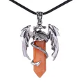 Pendentif dragon argenté avec cristal orange sur un collier en cordon noir - Collier Jade Orange (avec cordon)