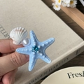 Fermaglio stella marina blu e conchiglia con stella di diamanti e perla per mare - Fermaglio a Stella Marina Blu / Blu