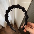 Handmade black twisted fabric headband with non-slip teeth for high skull top styling - Braided Twist Style (FG693) / Black