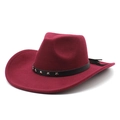 Detail of burgundy wool fedora with black band featuring silver star metal studs - M(56-58cm) / Burgundy