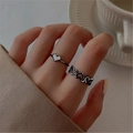 Minimalistisches silbernes Partnerring-Set mit Herzdesign und Hohlmuster für Damen - Retro Silber Herz Ring Set