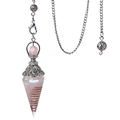 Silver crystal dowsing pendulum with pink crushed stones and copper wire spiral - Rose Quartz (Antique Silver)