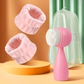 Roze gezichtsreinigingsset met zachte kattenpootborstel en pluche polsbandjes in doos - Borstel + Polsbandjes + Doos / Roze